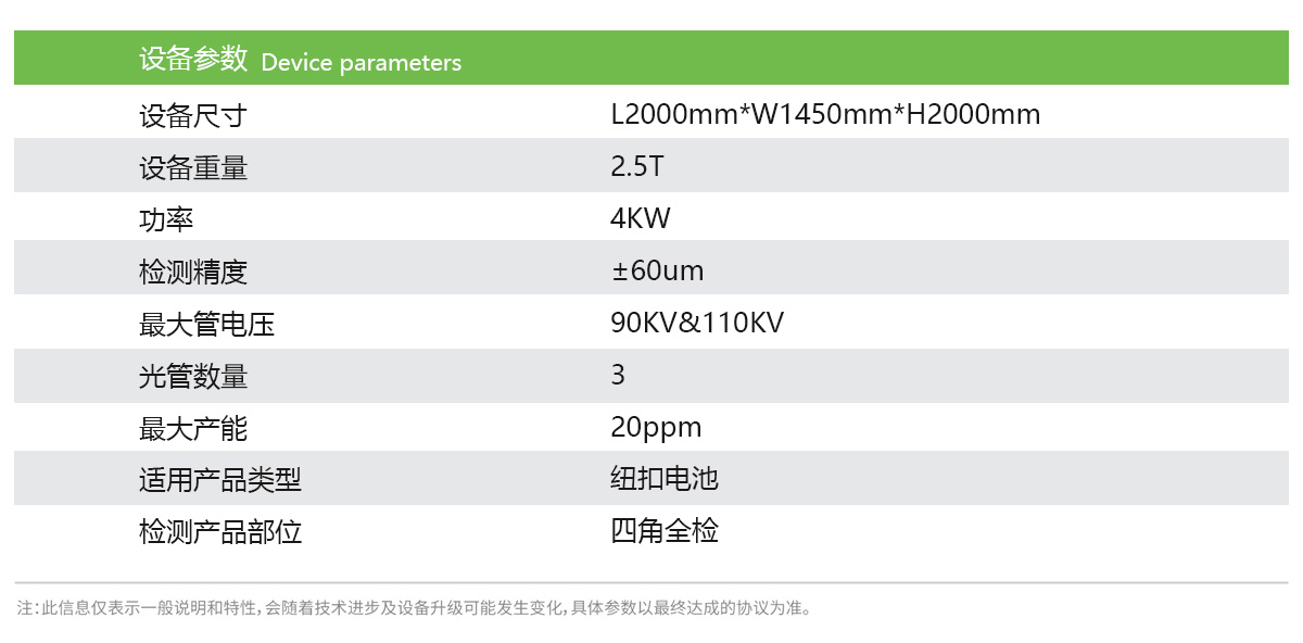 日聯科技鋰電池檢測設備參數