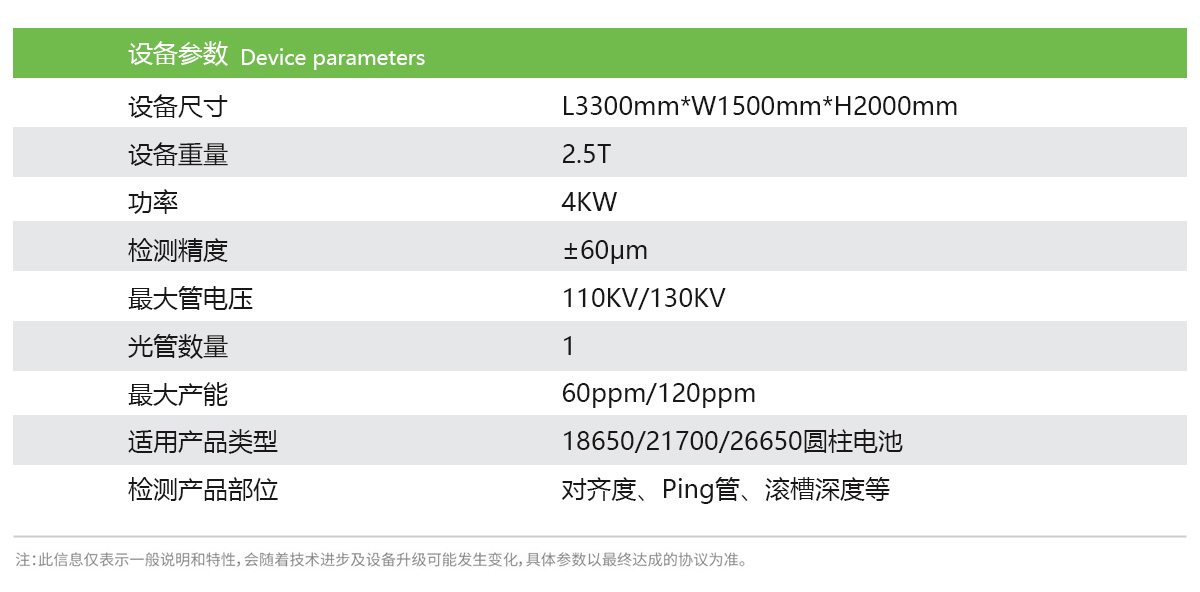 日聯科技鋰電池檢測設備參數